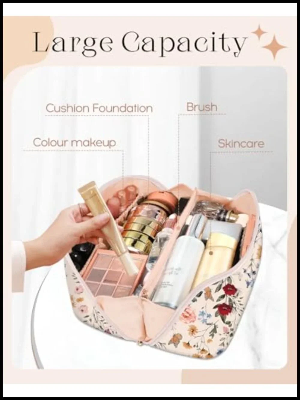 Large Leather Expandable Open Flat Travel Makeup Bag